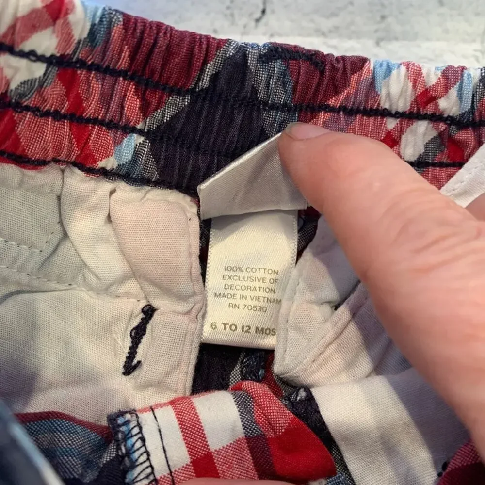 JANIE AND JACK Boy’s NWOT Red/White/Blue Plaid Chino Shorts / Size: 6-12 Months